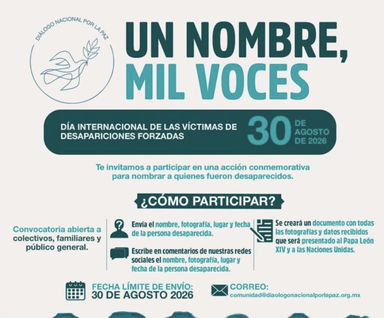 “Un nombre, mil voces”: Diálogo Nacional por la Paz convoca a nombrar a las personas desaparecidas en México